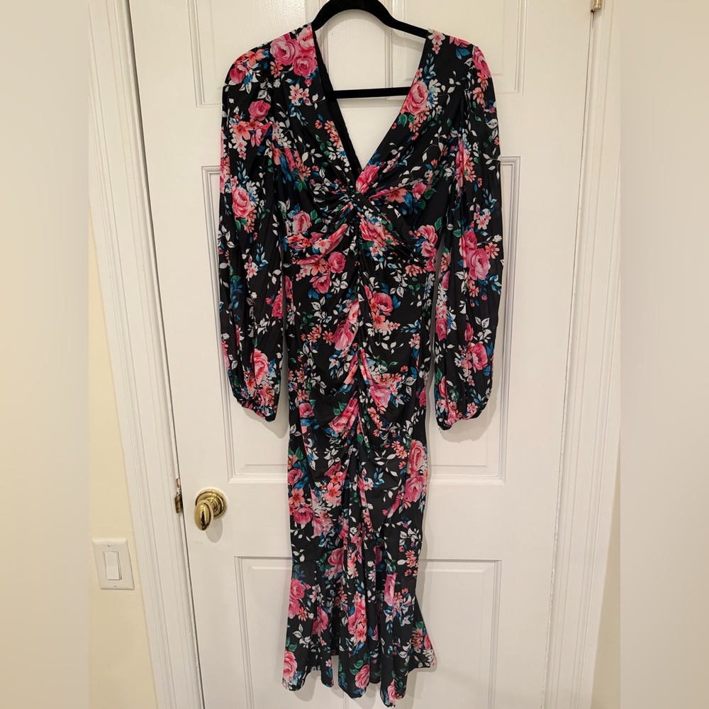 Guess Floral Long Sleeve Midi Dress